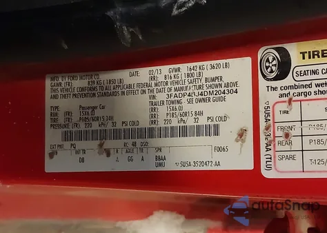 2013 Ford Fiesta Se from USA, damaged, VIN 3FADP4BJ4DM204304